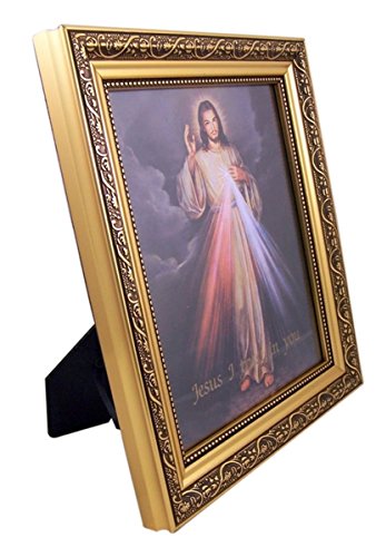 Gerffert The Divine Mercy Jesus Christ Print in 13 Inch Gold Finish Frame