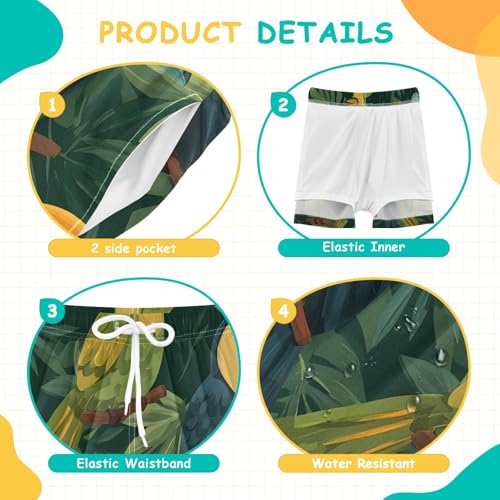 Bolaz Toddler Boys Swimwear Swim Trunks with Compression Liner 4T Toucan Green Plant4