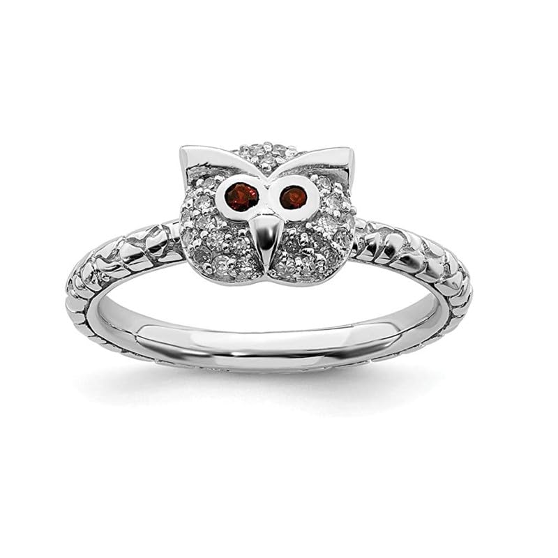 Bague hibou argent anti-allergie et grenat rouge empilable