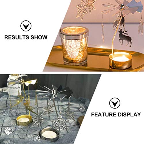 Lurrose Suporte de vela giratório, 3 peças, suporte de luz de chá, giratório, flocos de neve, rena,