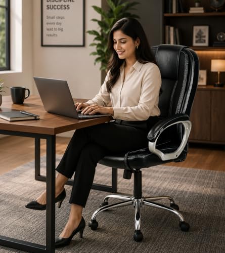 Image of GOYALSON Ergonomic Office Chair | Leatherette Chair with Adjustable Height | 360 Revovling Chair| Comfortable Padded Seating /Suitable for Office /Study High Back Revolving Chair