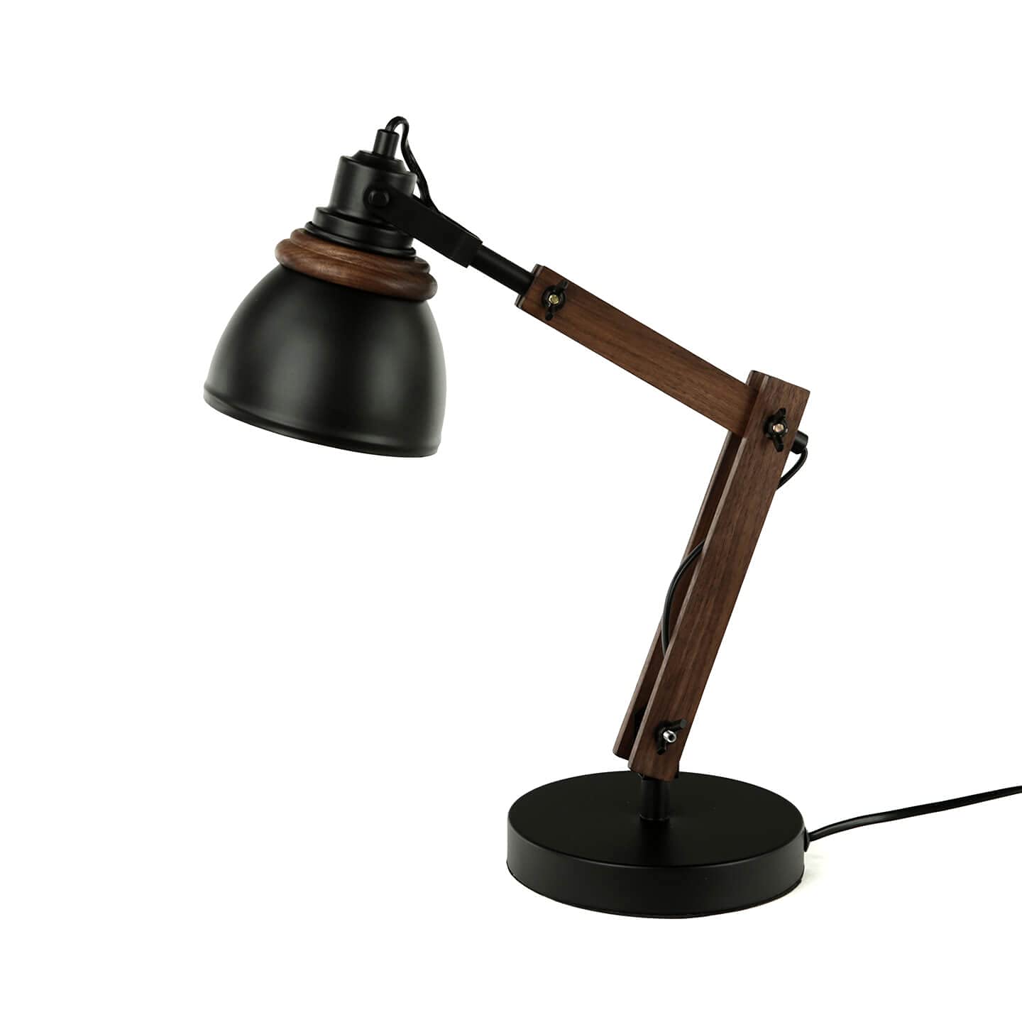 Easylight Originale Lampada da scrivania nera Noah regolabile dal design retrò in legno e metallo E14 ideale in ufficio, studio e salotto