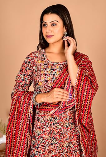 Image of Women's Cotton Embroidered Anarkali Kurta with Pant & Dupatta Set