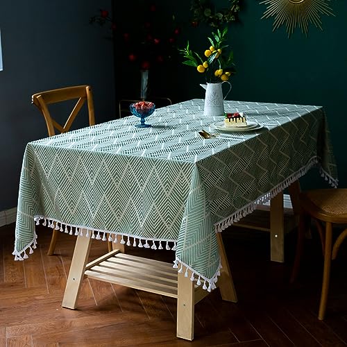 Nappe 140x240CM jacquard vagues vert à franges en polyester - 3