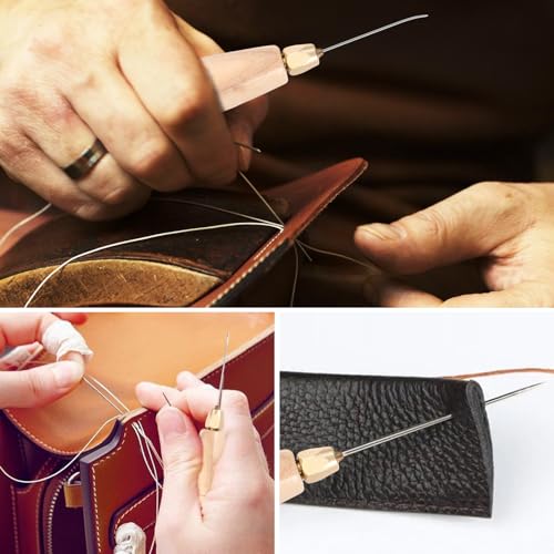 Kit de Costura con Hilo Encerado para Cuero, 3 Bobinas de Hilo de Nylon Encerado de 80 Yardas y Set de Agujas, para Reparación de Tapicería de Cuero miniatura 6