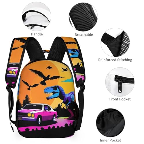 Bookbag Set Daypack with Lunch Box Makeup Bags Shoulder Bags with Lunch Bag Cosmetic Bag Colorful Dinosaurs Cool Full Moon World (3) Backpack Set3