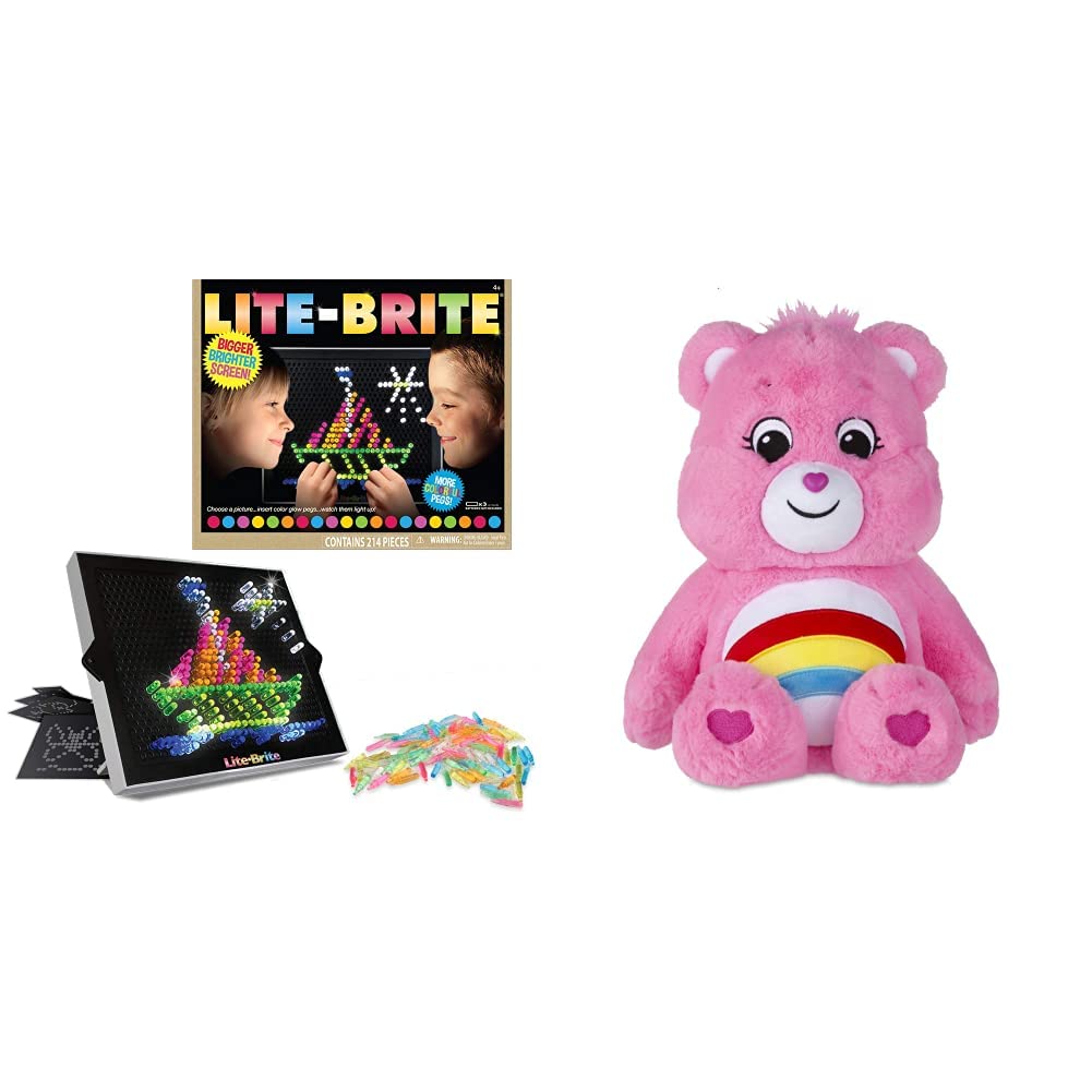 Basic Fun2215 Lite-Brite Ultimate Classic, Light Up Drawing Board, LED Drawing Board,for Kids Aged 3+ & Care Bears 22061 14 Inch Medium Plush Cheer Bear, Collectable Cute Plush Toy, for Kids Aged 4 +