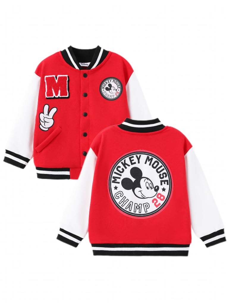 Disney Kids Fleece Bomber Jacket, Varsity Outerwear with Pockets, 2-10Y