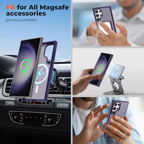 Image of SUPFINE Magnetic for Samsung Galaxy S23 Ultra Case with Screen Protector, (Built-in Magnets) (Military Grade Drop Protection) Slim Translucent Shockproof Phone Case,Dark Purple