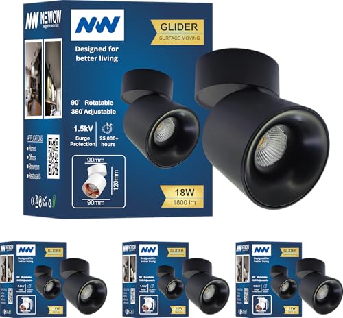 Image of NW 18W Glider SF Moveable Black with Black Aluminium 360 Degree Adjustable Cylindrical Shape LED Surface Light | COB Light | Wall Light | Spot Light | Light Color- White (Pack of 4)
