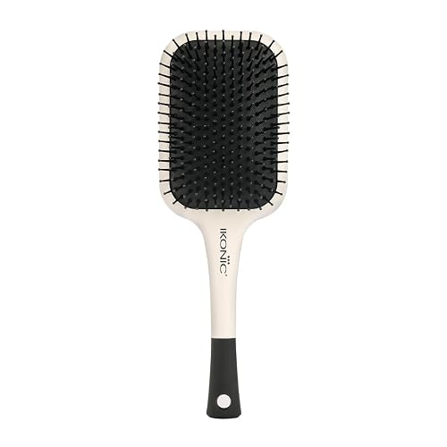 Ikonic Artistic Paddle Hair Brush with Anti Static Bristles & Ball-Tipped Nylon Pins Ideal for Men & Women,Salon/Personal Grooming, Straightening, Smoothing, Detangling Hair - White & Black