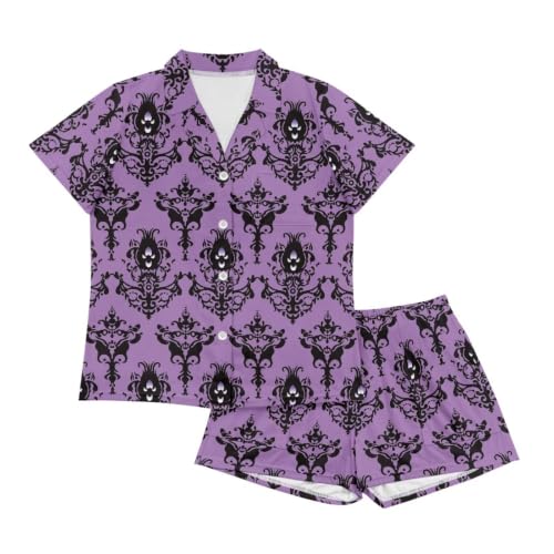 Image of Renewold Women's Short Sleeve Pajama Set Button Down Sleepwear with Notch Collar Soft Lounge Top and Shorts with Pockets