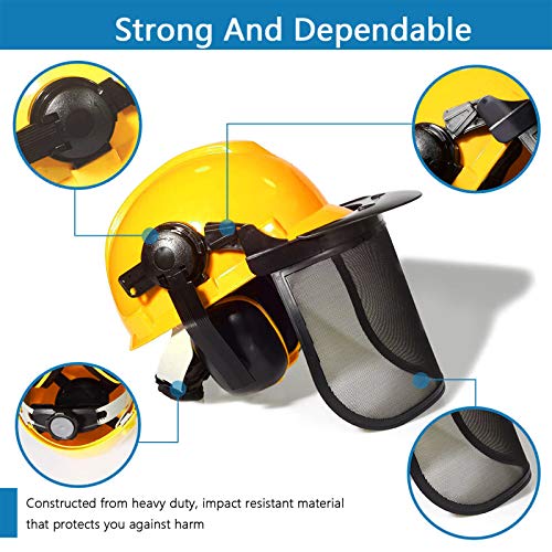 Yellow Forest Head Protection Helmet, Industrial Forestry Safety Helmet With Ear Muffs And Protective Visors, Comfortable Lining And Wire Mesh Mask Heavy Duty Hard Hat Chainsaw Helmet