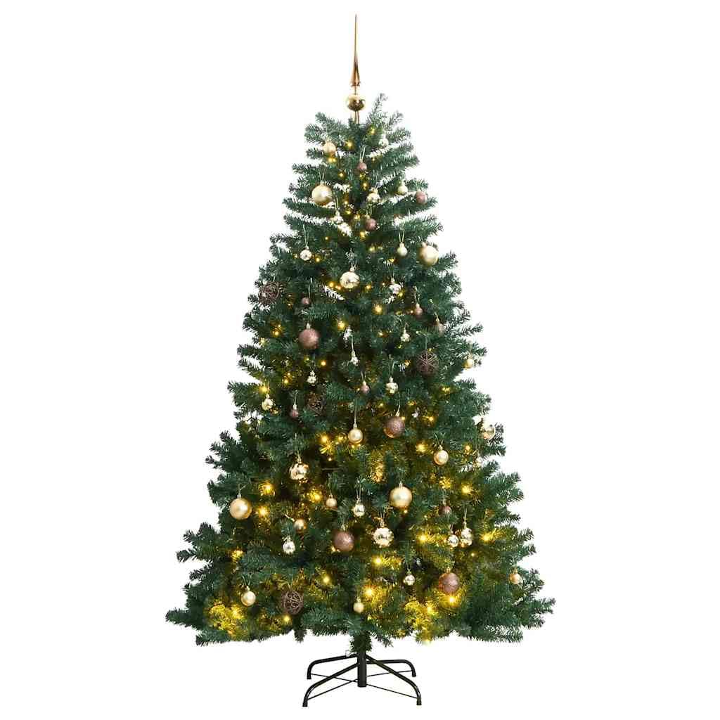 Sztuczna choinka składana 210 cm z 300 diodami LED, 1259 końcówek PCW, metalowy stojak, 40 złotych kul, łańcuch świetlny LED USB, 8 trybów oświetlenia do salonu i na adwent