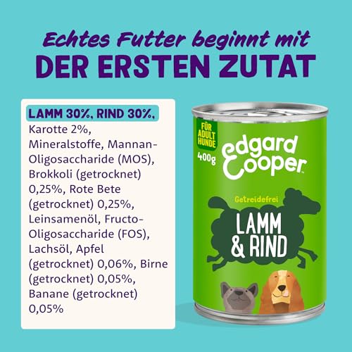 Edgard & Cooper Nassfutter für Hunde (Lamm & Rind, 400g x 6), Getreidefrei, natürliche Zutaten und frisches Fleisch, voller essentieller Aminosäuren