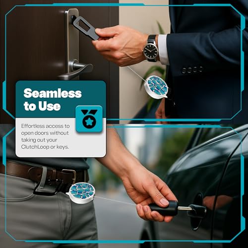 Image of ClutchLoop Anti-Theft Phone Tether - Universal Adhesive Anchor, Retractable Steel Line and Locking Carabiner