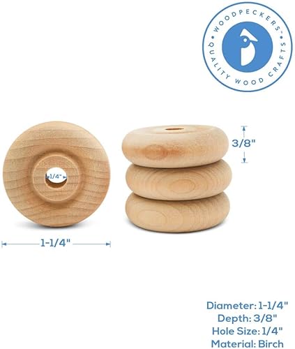Miniatura 45 de Mini ruedas de madera clásicas, ideales para manualidades, 3/4 pulgadas de diámetro, 3/16 pulgadas de grosor, agujero de 3/16 pulgadas, paquete