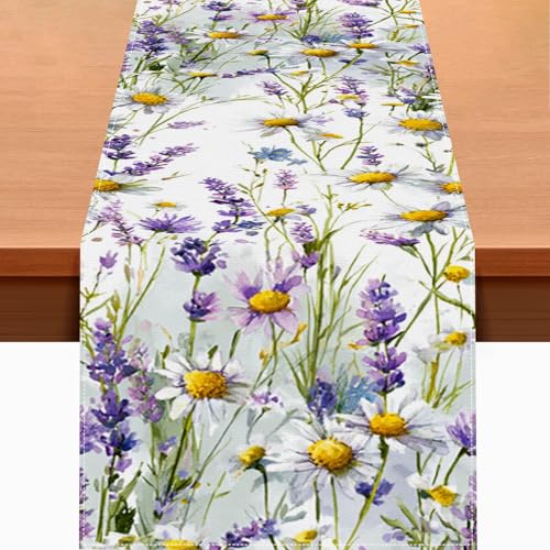HOMETITUTE Wildflower Table Runner Lavender Decor 13x72 Inch Burlap