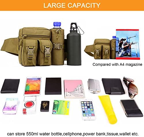 Huntvp Tactical Waist Pack Bag with Water Bottle Pouch Molle Fanny Bag Bumbag Waist Bag for Dog Walking Running Hiking Travel Outdoors
