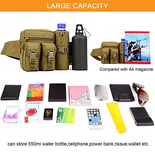 Huntvp Taktisch Hüfttasche mit Flaschenhalter Militärisch Bauchtasche Wasserdicht Gürteltasche MOLLE Wasserflasche Halter Multifunktional für Damen Herren Wandern Laufen Camping Trekking, Braun