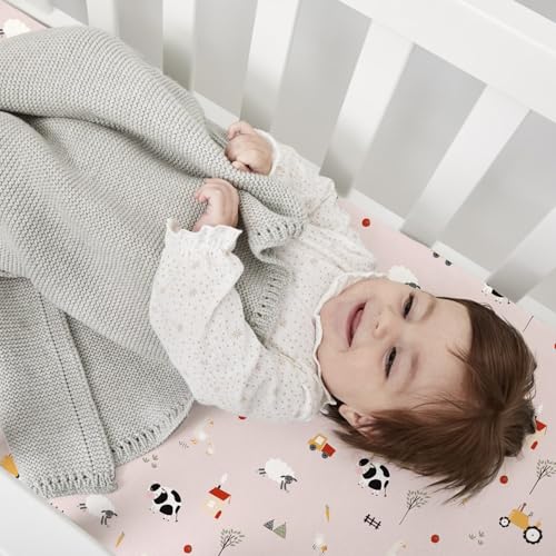 Image of Plushii Crib Sheets for Girls Boys,Baby Crib Sheets Fitted 4PK for Standard Crib and Toddler Bed Mattress,52 inchx28 inchSoft Breathable Microfiber Crib Mattress Cover with Cute Patterns,Ranch-Pink