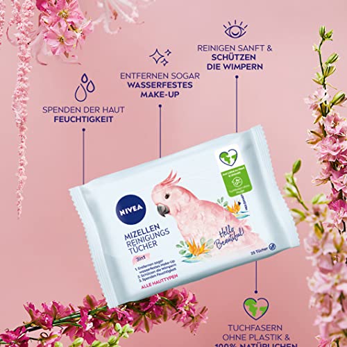 NIVEA 3-in-1 Hey Beautiful! Micellar Cleansing Wipes (Pack of 25), Gentle Facial Cleansing Wipes with Vitamin E - Image 2