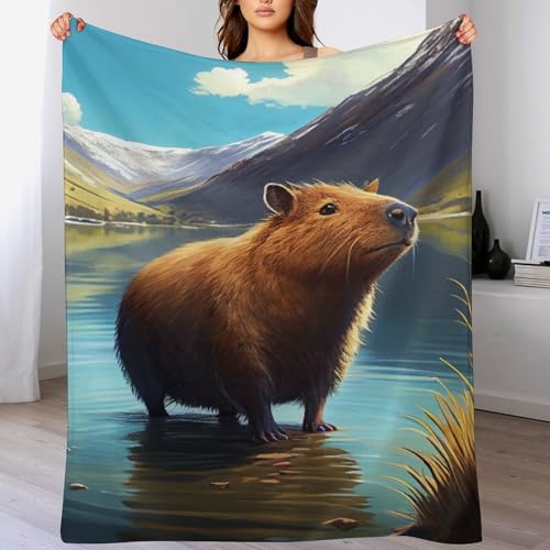 Couverture animal capybara douce chaude grand plaid lit jeté canapé flannel lavable 180x200cm