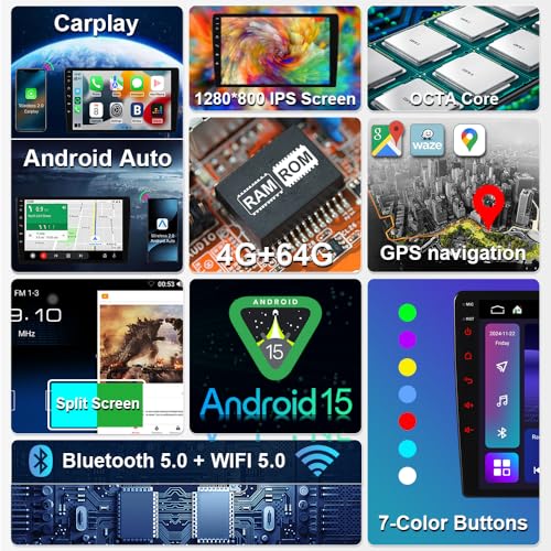 Image of ASURE 8core 4+64G Android 15 Car Stereo Radio for Dodge Journey 2011-2019 | Wireless CarPlay & Android Auto,9 inch 1280x800 HD, Bluetooth 5, WiFi, GPS navigation Head Unit, Plug & Play, SWC, Camera