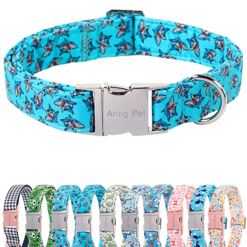 Image of ARING PET Summer Dog Collar for Small Medium Large Boy Dogs-Blue Shark M | Cute Male Heavy Duty Pet Collars with Metal Buckle for XS S M L XL Dogs, for Beach Trips Lake Camping Seaside Outdoor Stroll