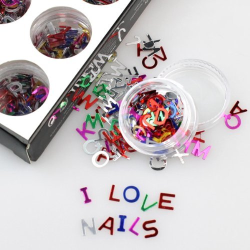 12 Pots Alphabet Nail Art Shapes Letters A-Z Tips DIY Decoration Nail Art Glitter