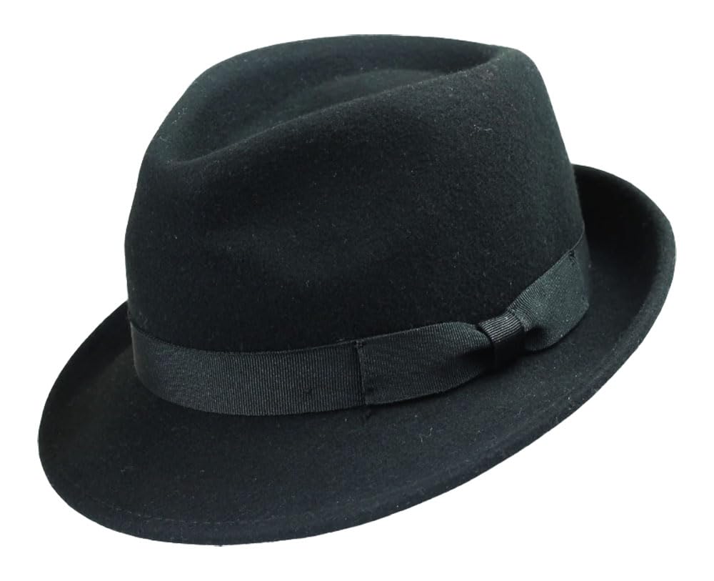 ROYALWORTH 100% Wool Trilby Hat Waterproof & Crushable Handmade with Grosgrain Band (UK, Numeric, 7, Black)