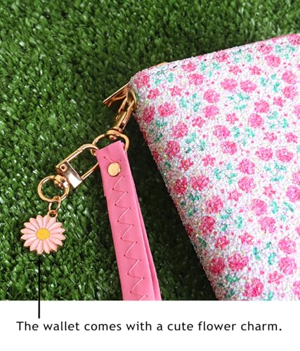 Image of AACKS Flower Wallets with Strap Little Girls Flower Coin Pouch Small Cute Wallet for Teen Girls with Coin Pocket Cherry Fruit Wallet