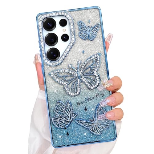 Bonoma Glitter Case for Samsung Galaxy S25 Ultra,Cute 3D Blue Butterfly by Bonoma - Used condition - US$11.86