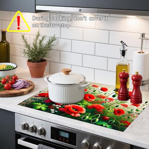 Image of Nuxovilar Floral Accent Stove Cover Diatom Mud 28.35x20.47 In | Glass Protector Countertop Mat Counter Saver Cooktop Cover Kitchen Cooking Area Home (Floral Accent Design)