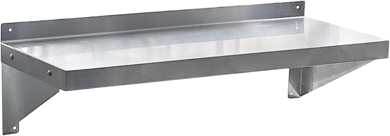 SUNRISE Commercial 430 Stainless Steel Kitchen Wall Shelf, NSF Certificated, Wall Mounted, Solid Shelving for Restaurants, Bars & Hotels (12" x 48")