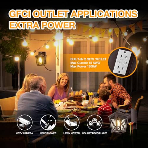 Image of Ehaho Porch Lights with Outlet, Dusk to Dawn Outdoor Light Built-in, Waterproof Anti-Rust Lantern Outside Light with GFCI Outlet, Wall Sconce Light with Plug for Front Door (Brown 1 PC)