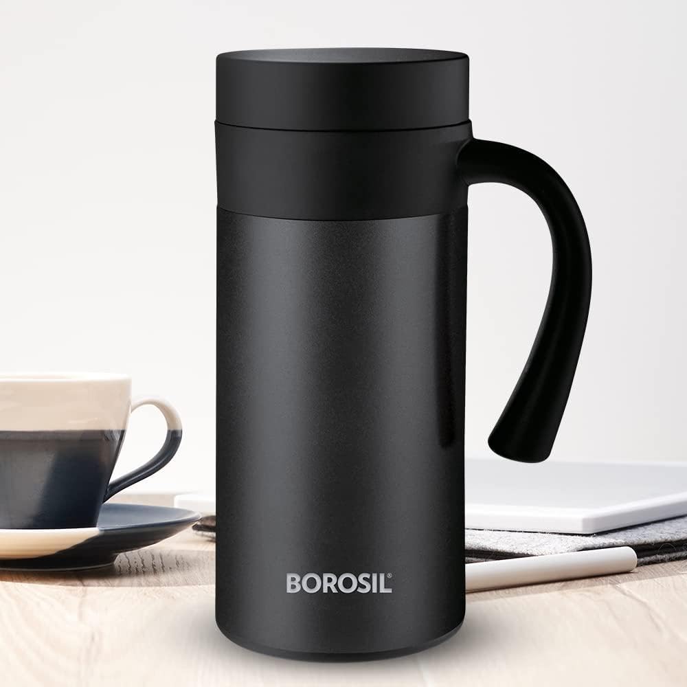 Borosil CafeTime Mug, Stainless Steel Insulated Travel Mug, Double Wall Vacuum Insulation, for Carrying Tea, Coffee, Soup, 400 ml, Black-image-40