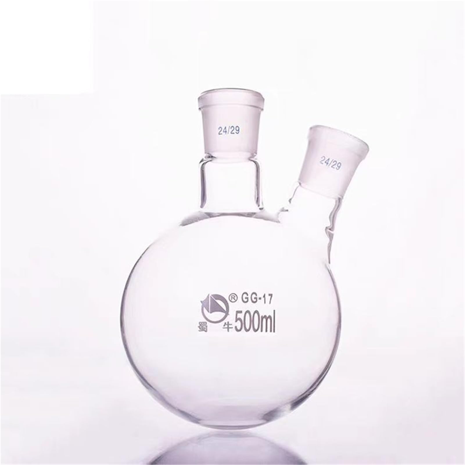 Frasco de vidrio de destilación recto/inclinado de laboratorio de fondo redondo de doble cuello de 50ml-2000ml 1 unidad(500ml 24x24)