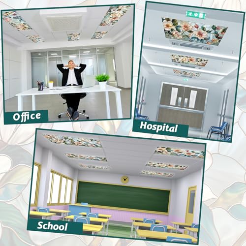 Wiooffen 6 Pcs Fluorescent Light Covers with 60 Magnets Decorative for Classroom Ceiling Light 4 x 2 Feet Magnetic Light Covers Filter Easy Install for Office Hospitals & Home(Retro Magnolia) by Wiooffen - Used condition - Image 5