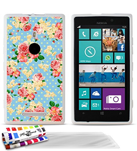 Coque souple Ultra-Slim NOKIA LUMIA 925 au motif exclusif [Romantique Pastel] [Blanche] de MUZZANO + 3 Films de protection écran "UltraClear" + STYLET et CHIFFON MUZZANO OFFERTS - La Protection Anti-rayure ULTIME, ELEGANTE ET DURABLE pour votre NOKIA LUMIA 925 Cover