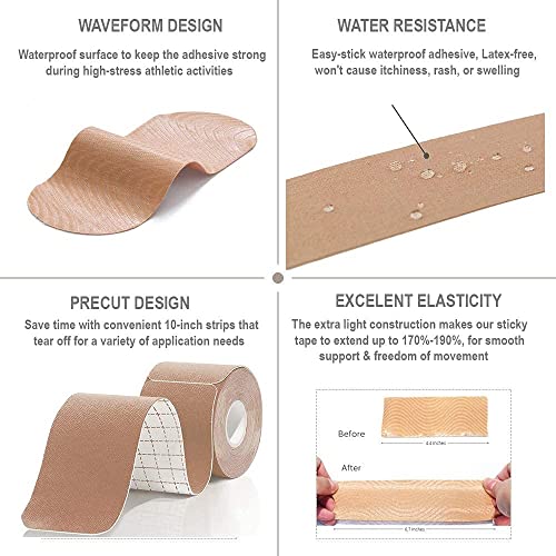 Kinesiology Tape Precut Roll For Knee, Shoulder, Wrist, Muscles, Ankle. Designed To Support Athletic Performance, Sports Kt Pain - Waterproof Kinesio-Logy Guide- Rock Tex Gold 3 Pack Skin Tapes #TOP3