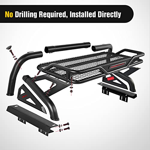 Image of Nilight Truck Bed Chase Rack Roll Bar Cargo Carrier Basket for 2002-2023 Dodge Ram1500 2014-2023 Chevrolet Silverado /GMC Sierra1500 2015-2023F150 2014-2023Tundra Fits Full Size Trucks
