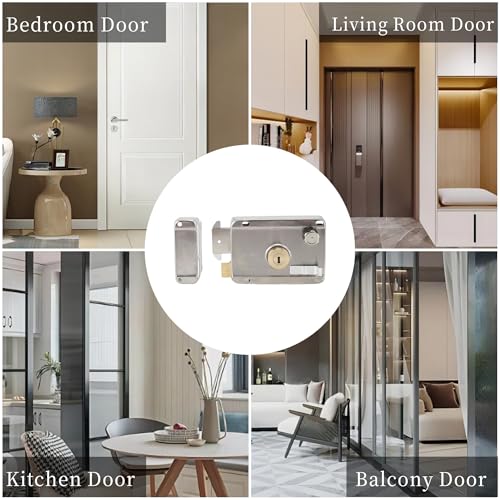 Rim Lock Set, Stainless Steel Vertical Keyway Cylinder Deadbolt With Handle - Anti-Theft Exterior Door Security for Home Safety by Zerodis - Used condition - Image 6
