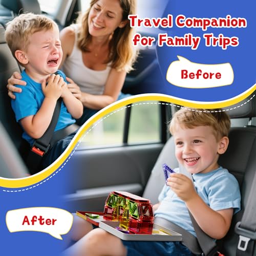 Image of Magnetic Tiles Travel Toys with Storage Case, Portable STEM Building Blocks for 3-8 Year Olds, Toddler Airplane Activities & On-The-Go Birthday Gift for Boys & Girls