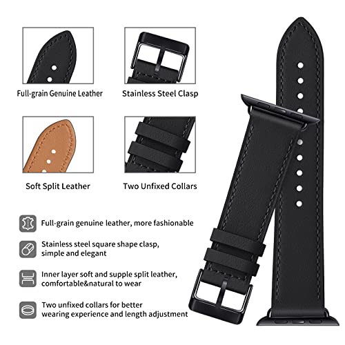 Power Primacy Bands Compatible With Apple Watch Band 45Mm 44Mm 42Mm, Top Genuine Leather Replacement Smart Watch Strap For Iwatch Series 7 6 5 4 3 2 1 Se For Men Women (Black/Black, 42Mm 44Mm 45Mm) #TOP1