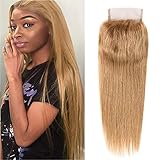 4X4 Honey Blonde #27 Closure Pre Plucked 4X4 Closure HD Transparent Lace Front Closure With Baby Hair Brazilian Virgin Hair Straight Lace Closure 12 Inch