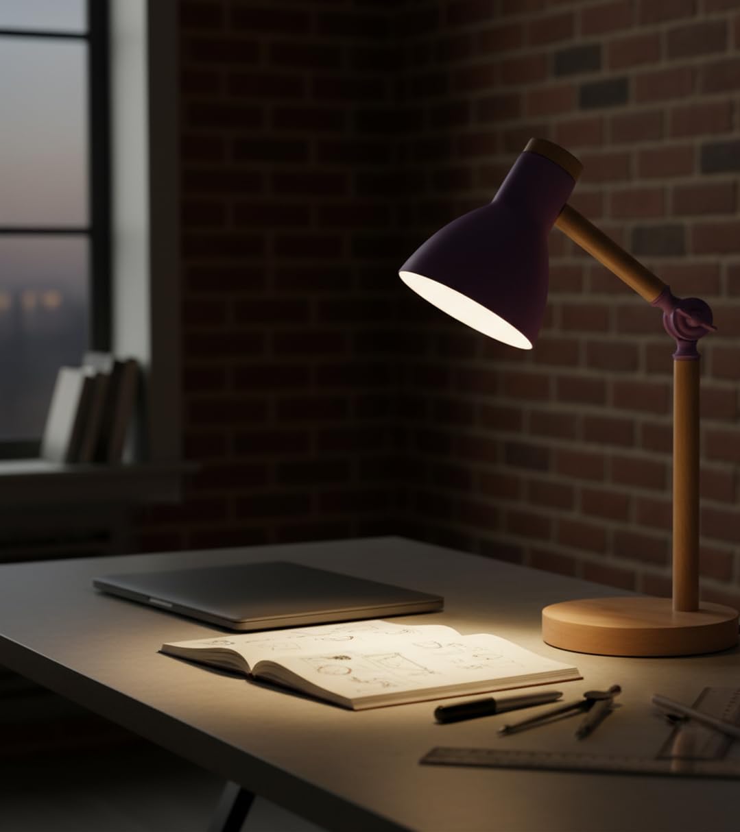 BEL AIR HOME - Lampada da scrivania TEACHER - metallo e legno - 1xE-27- design moderno ed elegante - ideale per ufficio e studio -VIOLA (Lampadina Non Inclusa)