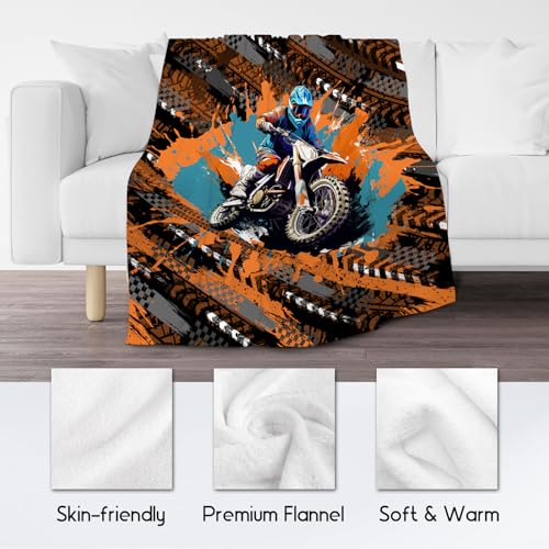 Boys Blankets Motorcycle Blanket Gifts - 60x80 Inch Cozy Soft Dirt Bike Throw for Teens Adults