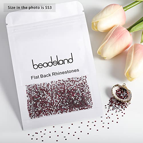 Image of Beadsland Flat Back Crystal Rhinestones, Dark Siam, SS3, 2880pcs | Flatback Glass Gems, 1.2-1.4mm, for Nail Art Craft, Glue Fix,Dark Red