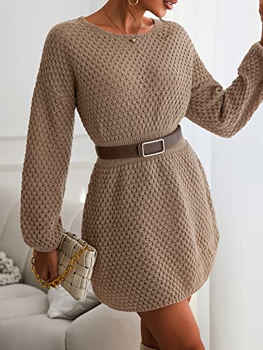 Cupshe Womens Long Sleeve Pullover Sweater Dress Solid Fall Winter Casual Knit Dresses Coffee #TOP5
